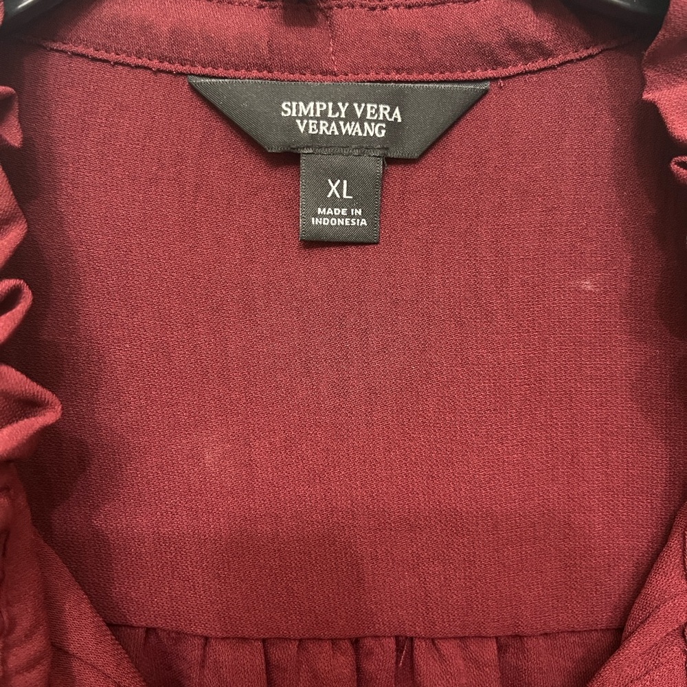 Burgundy Blouse Tie Neck Pintuck Blouse - Picture 4 of 4